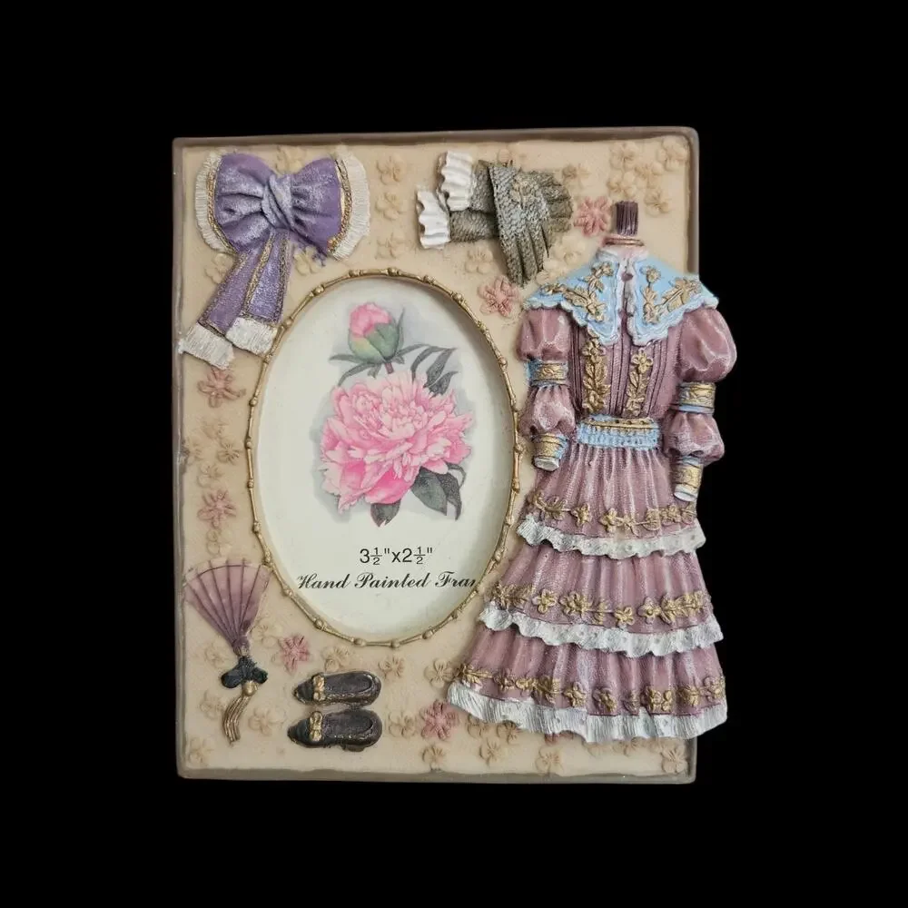 Victorian Style Resin Picture Frame 4x5 Pink Dress Easel Tabletop 2.5x3.5 Photo